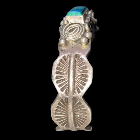 Malachite Cuff 6.25" Bracelet Southwestern Handmade Sterling Silver 925 - Picture 3 of 9